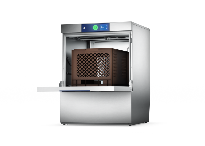 De PROFI voorlader vaatwasmachine met een XL waskamer voor het wassen van plateaus, bakplaten en vleeskratten. Ideaal voor in de bakkerij, slagerij, catering of fast food restaurants.
