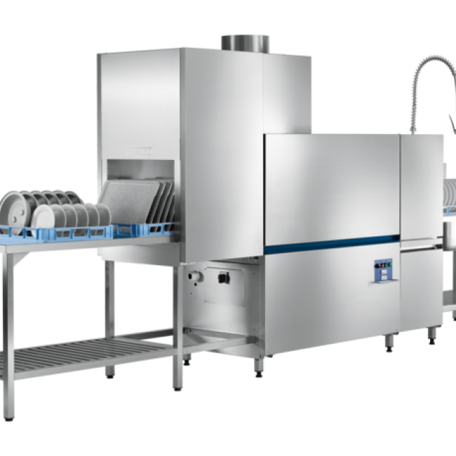 In de PROFI CS rekkentransport vaatwasmachine kunnen 80 tot 120 wasrekken per uur worden afgewassen.